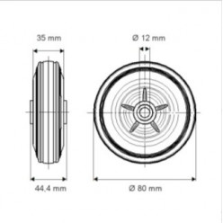 Roue en caoutchouc noir alésage 12mm de diamètre