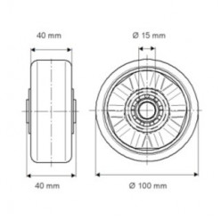 Roue en aluminium et polyuréthane alésage 15 mm de diamètre