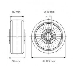 Roue en aluminium et polyuréthane alésage 20 mm de diamètre