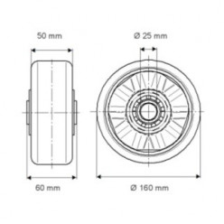 Roue en aluminium et polyuréthane alésage 25 mm de diamètre