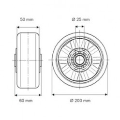 Roue en aluminium et polyuréthane alésage 25 mm de diamètre