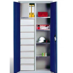 Armoire à outils avec tiroirs, tablettes et casiers