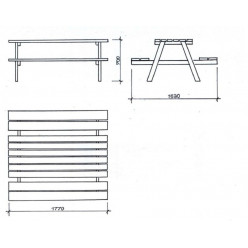 Schéma table de pique-nique en bois de sapin pour 4 personnes