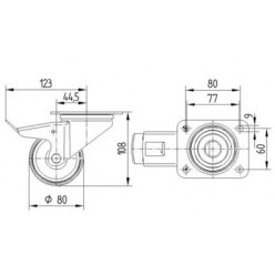 croquis roue pivotante bloc diamètre 80