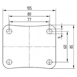 Croquis roulette pivotante polyamide polyuréthane 80 mm