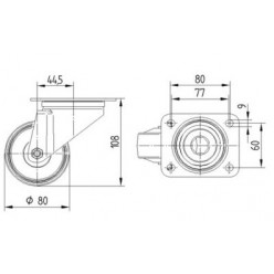 Schéma roulette pivotante polyamide polyuréthane 80 mm