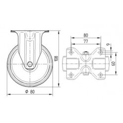 Schéma roulette fixe polyamide polyuréthane 80 mm