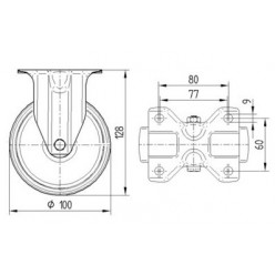 Schéma roulette fixe polyamide et caoutchouc diamètre 100 bleu