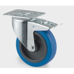 Roulette pivotante à blocage polyamide et caoutchouc 100 et 125 mm bleu