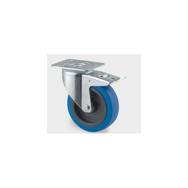 Roulette pivotante à blocage polyamide et caoutchouc 100 et 125 mm bleu