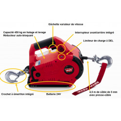 Treuil sur batterie 24V portatif 450 kg