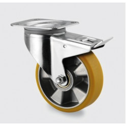 Roulette pivotante à frein aluminium polyuréthane