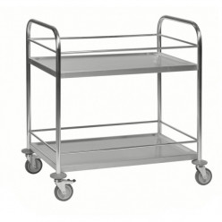 Chariot en inox 18/8 avec deux tablettes et rebords