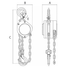 Encombrement palan manuel à chaîne Aluminium