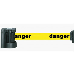 Sangle étirable jaune marquée "Danger", avec support à fixer